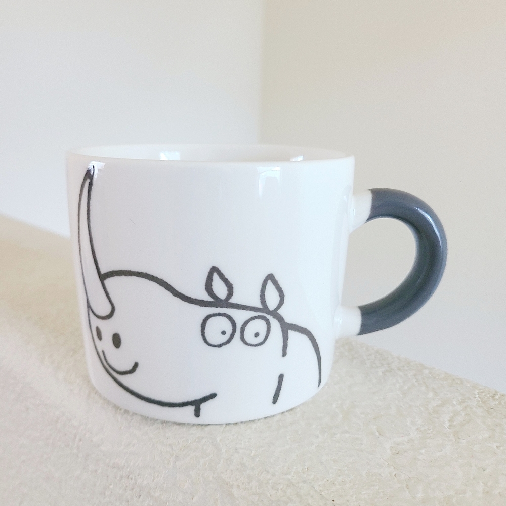 Rare Aiwa Co. Ltd Mug with Rhino Rhinoceros Gray Handle Collectible Japan
